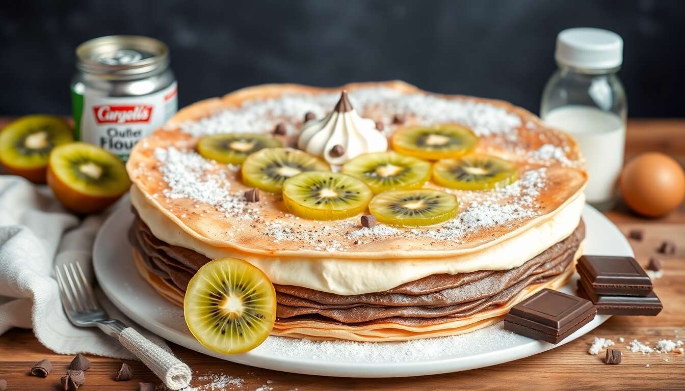Gâteau de crêpes aux kiwis et chocolat : recette gourmande
