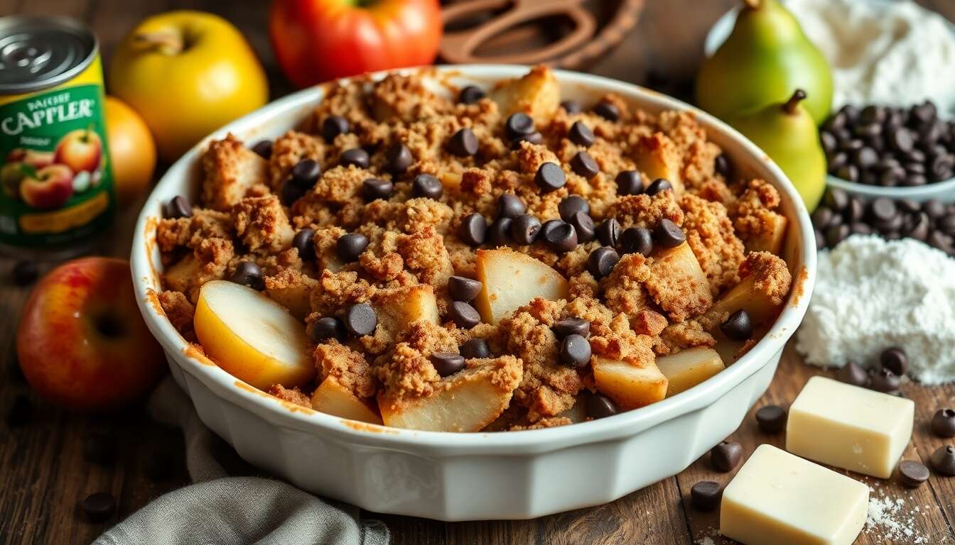 Recette de crumble pommes, poires et chocolat : un délice gourmand