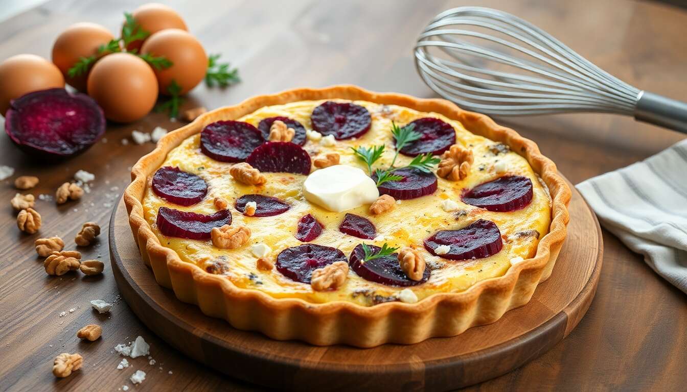 Quiche à la betterave, chèvre et noix : recette gourmande