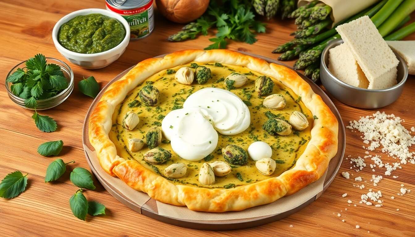 Tarte aux asperges, pesto et burrata : une recette savoureuse
