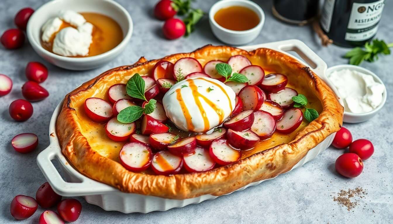 Recette de tatin aux radis roses et burrata