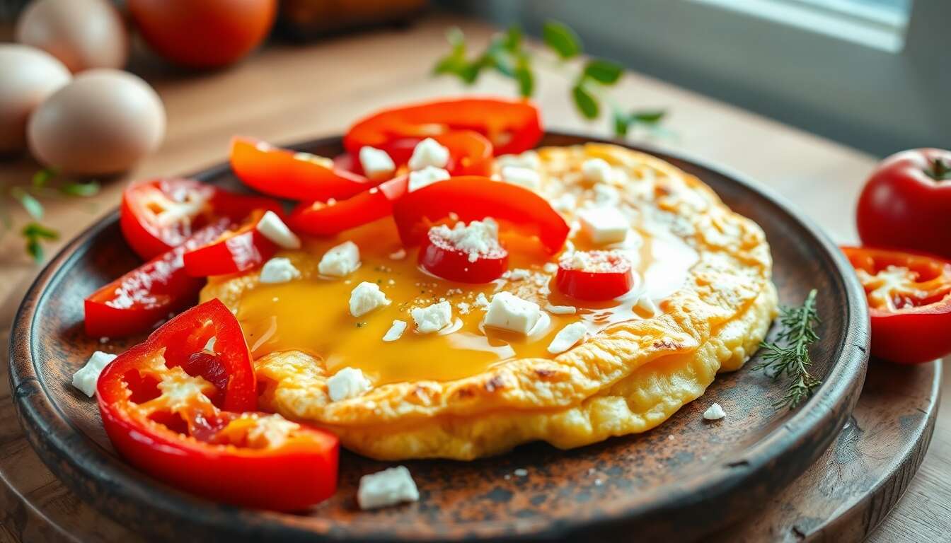 Omelette aux poivrons et feta : recette savoureuse