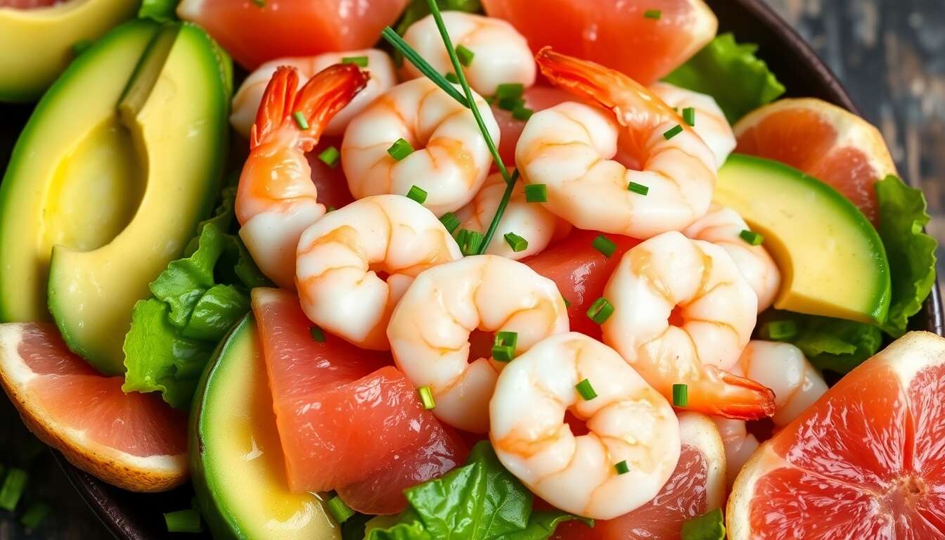Salade de crevettes, avocat et pamplemousse : recette fraîche et savoureuse