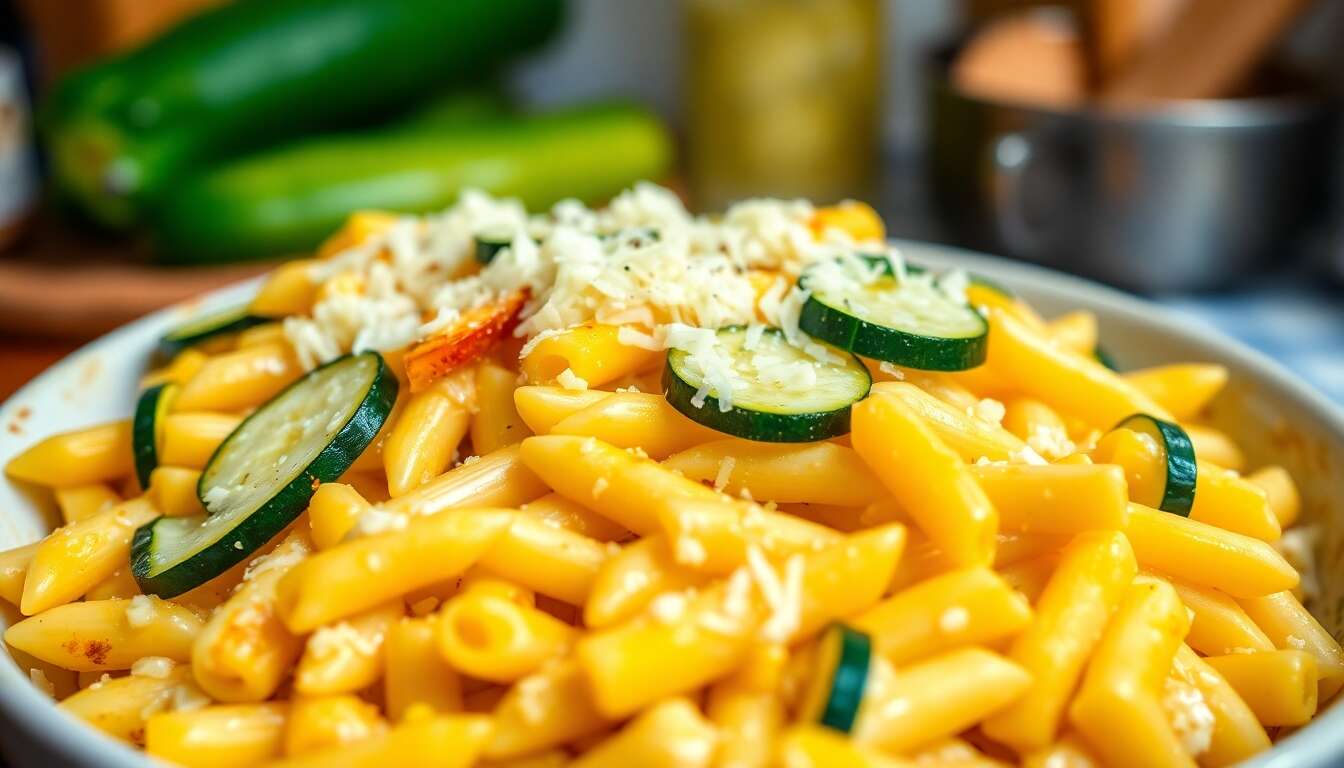 Délicieux gratin de pâtes aux courgettes