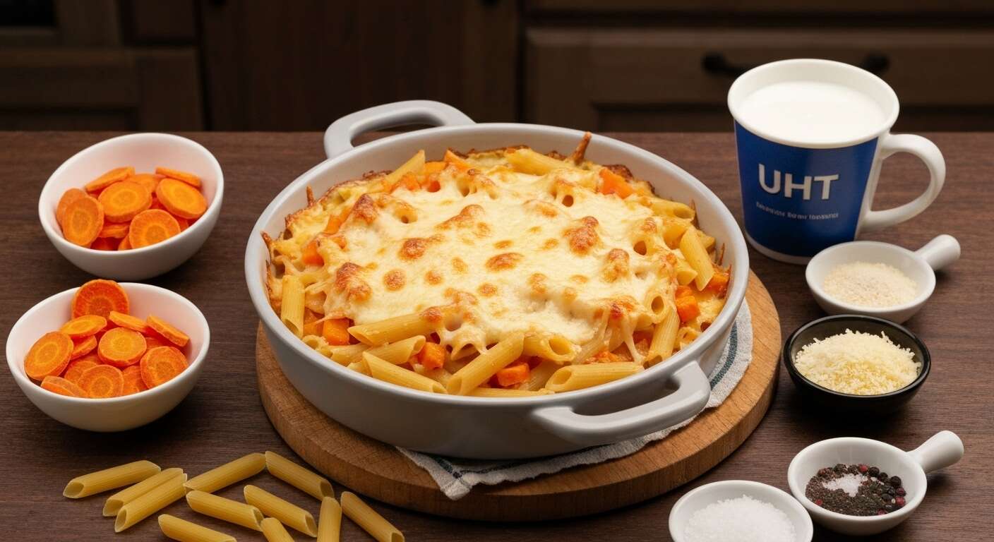 Gratin de pâtes aux carottes et butternut : recette savoureuse