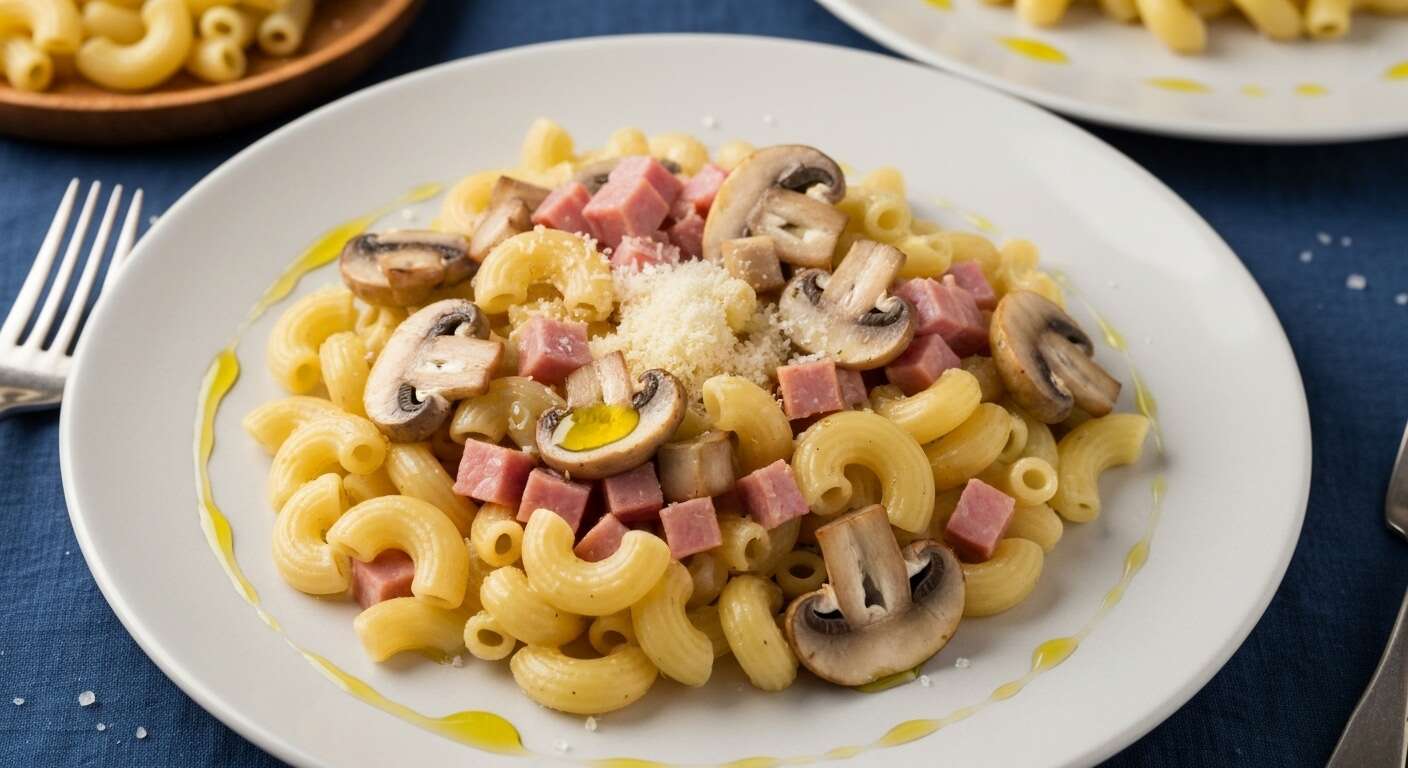Recette de coquillettes aux champignons et jambon