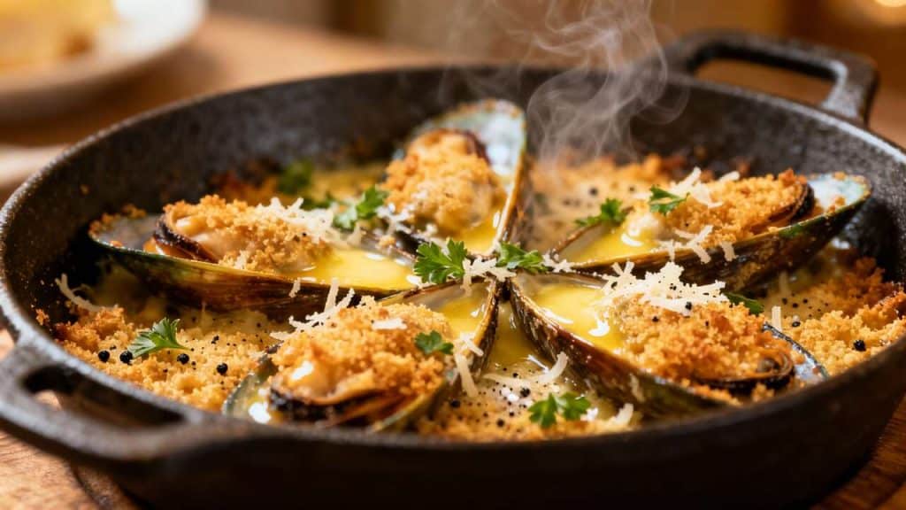 Délicieuses moules gratinées : recette facile et savoureuse
