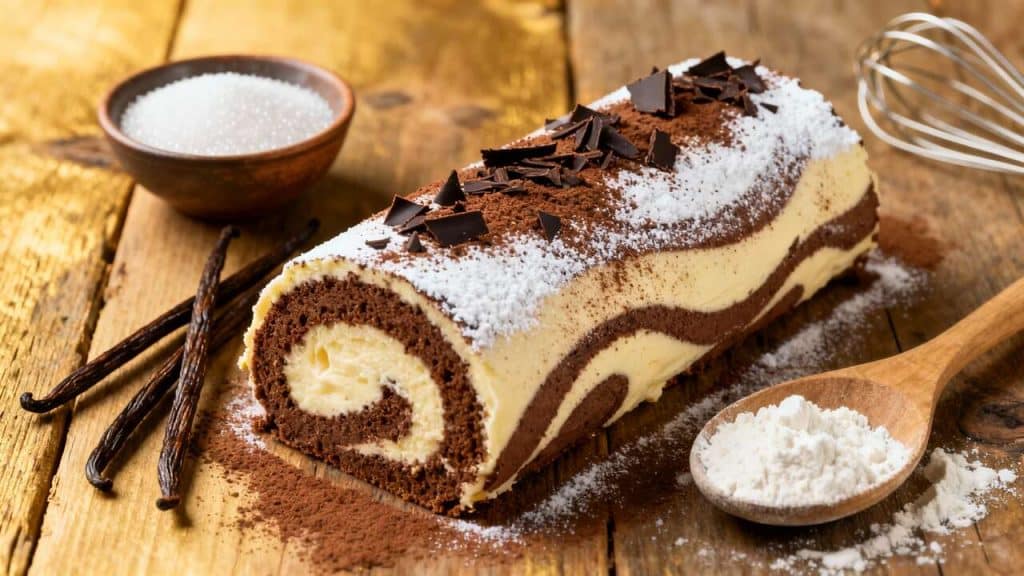 Bûche roulée chocolat et vanille : recette gourmande