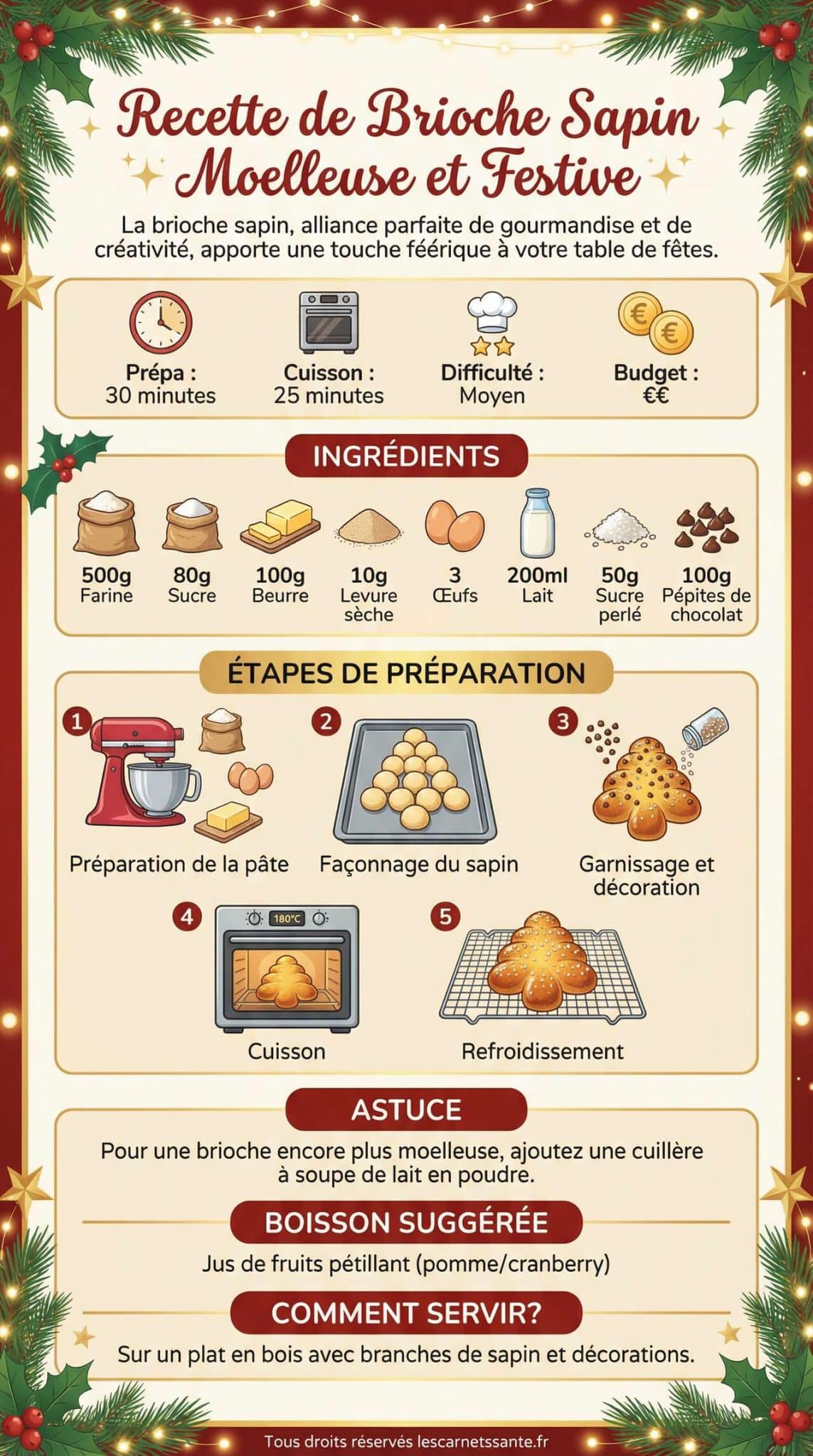 Infographie de la recette Recette de brioche sapin moelleuse et festive