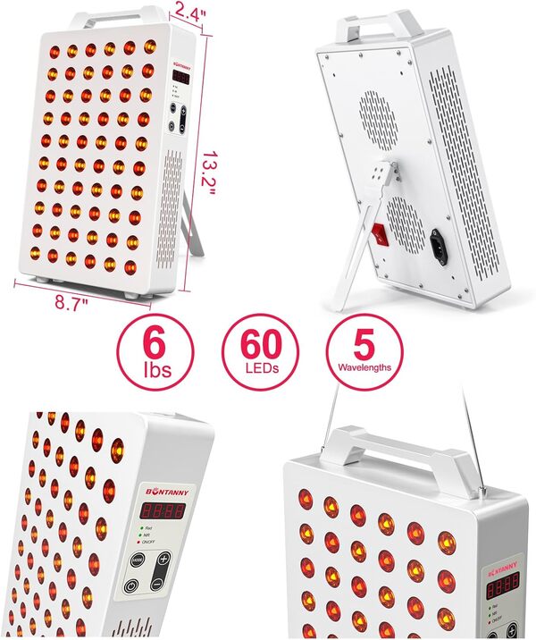 Thérapie à la lumière rouge, 630 nm, 660 nm, 810 nm, 830 nm, 850 nm, lumière rouge proche infrarouge avec 60 LED à double puce de qualité clinique, télécommande, minuteur pour visage, corps