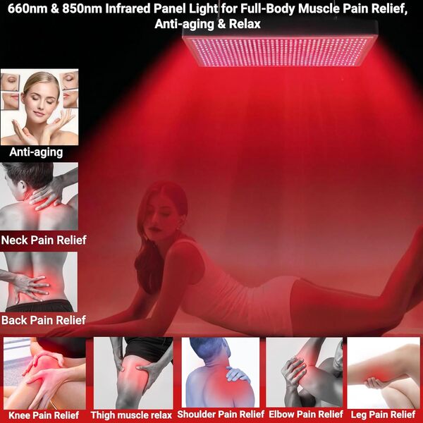 Lampe de luminothérapie rouge Panneau lumineux infrarouge 660nm/850nm pour tout le corps minuterie,5 niveaux de luminosité et télécommande intelligente pour soulager les douleurs musculaires,anti-âge