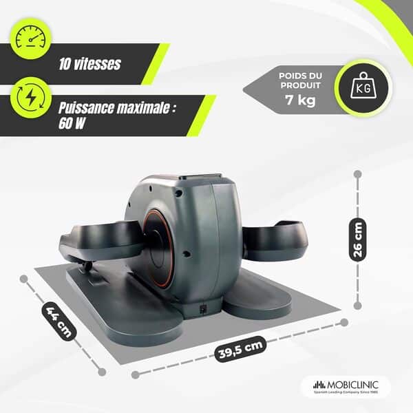 Mobiclinic® Fitness, Pédales statiques, Palette, 10 Vitesses, 3 programmes, Pédale électrique, Affichage LCD, 60w, Résistance réglable, Commande Manuelle, Antidérapantes, Silencieux