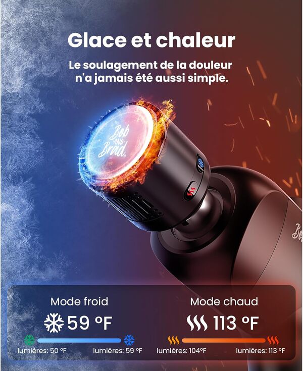 Bob and Brad X6 Pro Max Pistolet de Massage avec Tête de Chaud-Froid et Métal, Appareil de Massage Musculaire pour Épaules, Dos, Corps, la Relaxation et la Récupération, Cadeau pour Papa Maman
