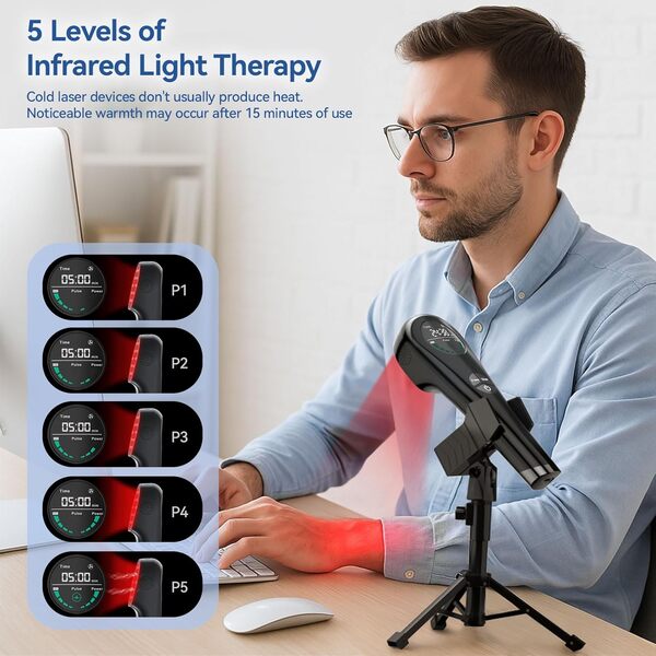 Appareil portable de thérapie par lumière rouge avec support, appareil de thérapie par impulsion par lumière proche infrarouge pour le corps et le visage, appareil de thérapie au laser froid
