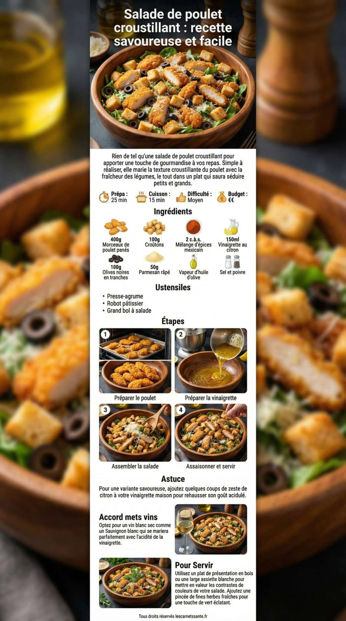 Fiche recette Salade de poulet croustillant : recette savoureuse et facile