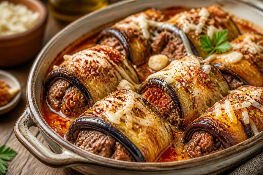 Recette d'aubergines roulées au bœuf haché épicé