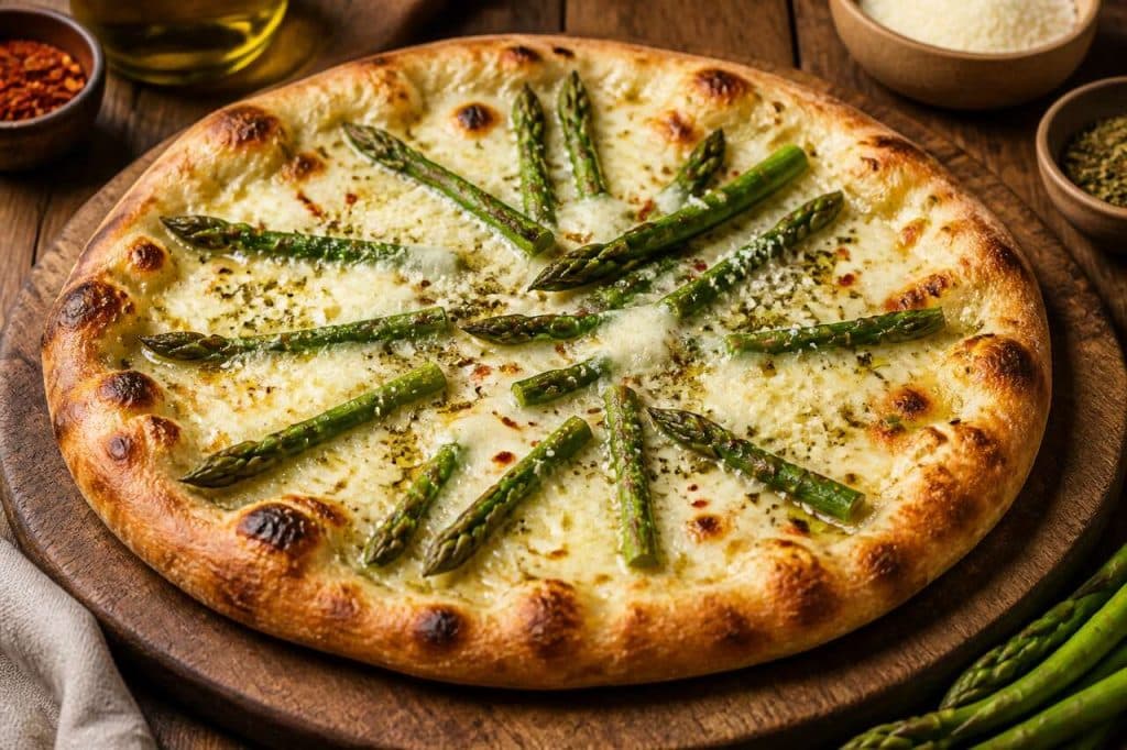 Recette de pizza aux asperges et mozzarella