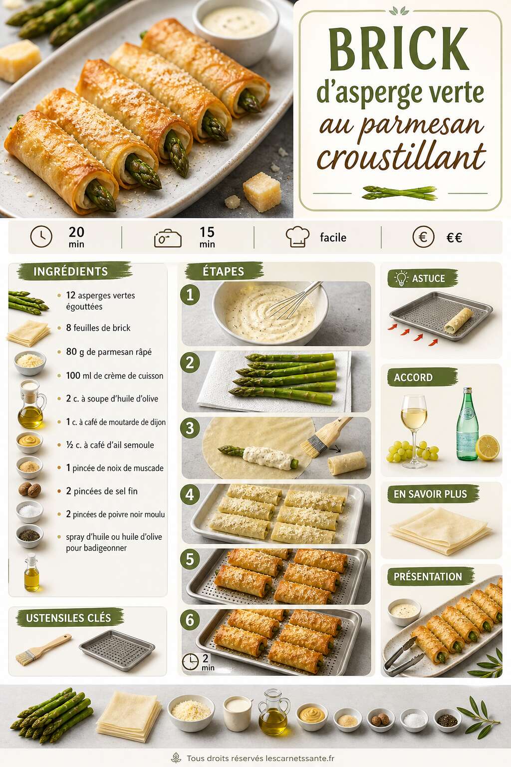 Fiche recette Recette de brick d'asperge verte au parmesan croustillant