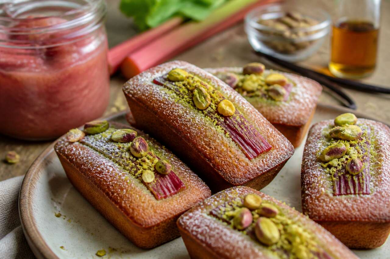 Recette de financier pistache rhubarbe