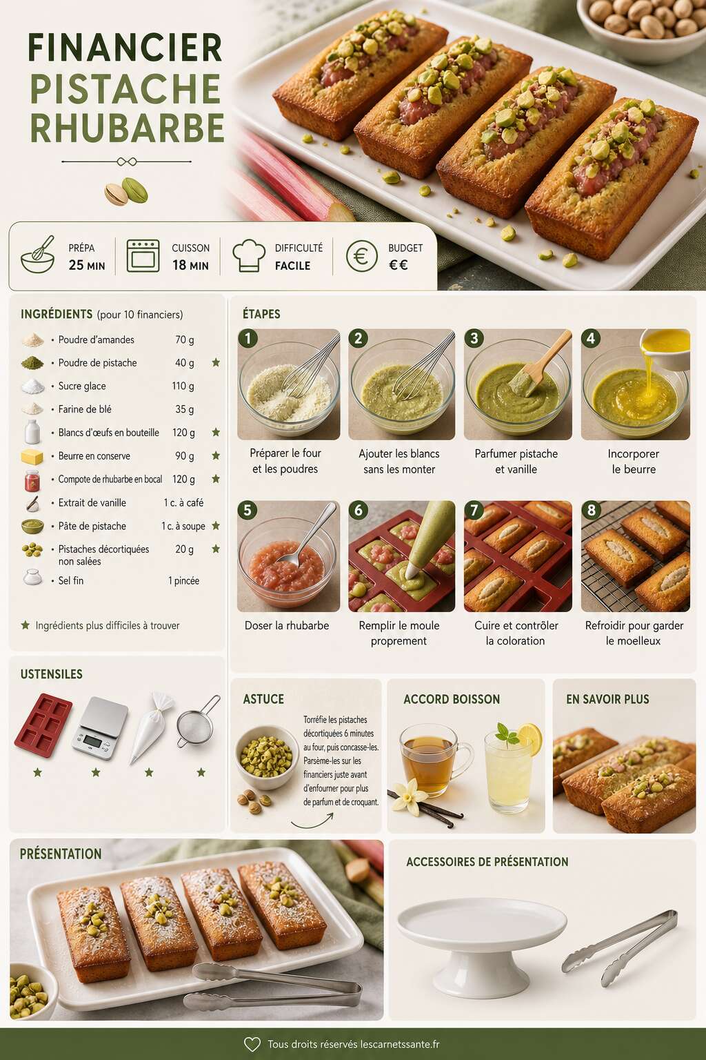 Fiche recette Recette de financier pistache rhubarbe