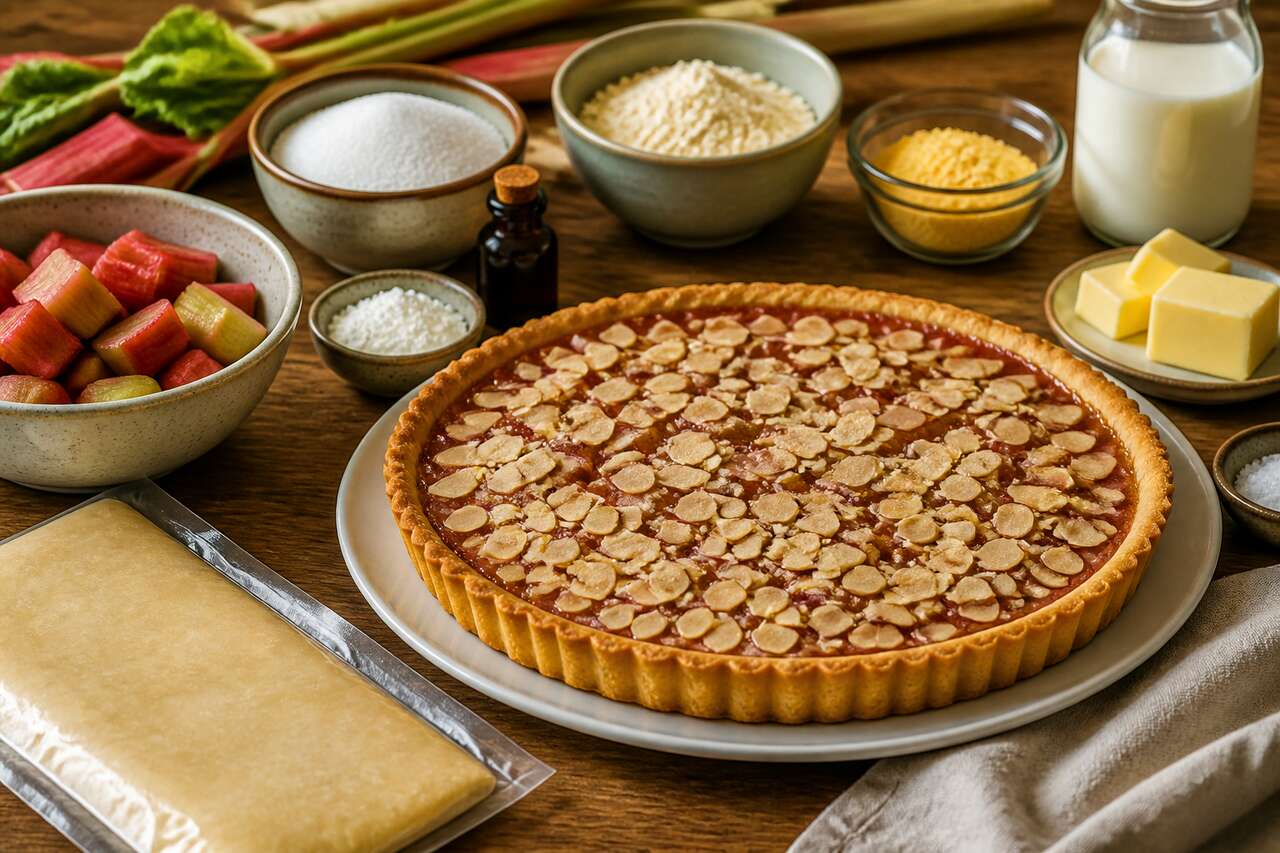 Recette de tarte à la compote de rhubarbe et poudre d'amandes