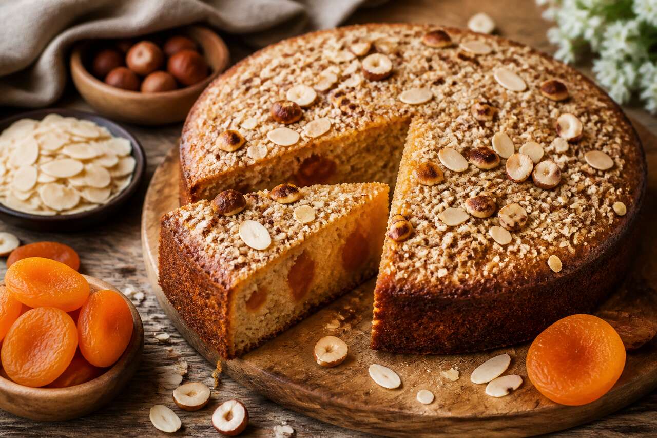 Recette de gâteau aux abricots, amandes et noisettes