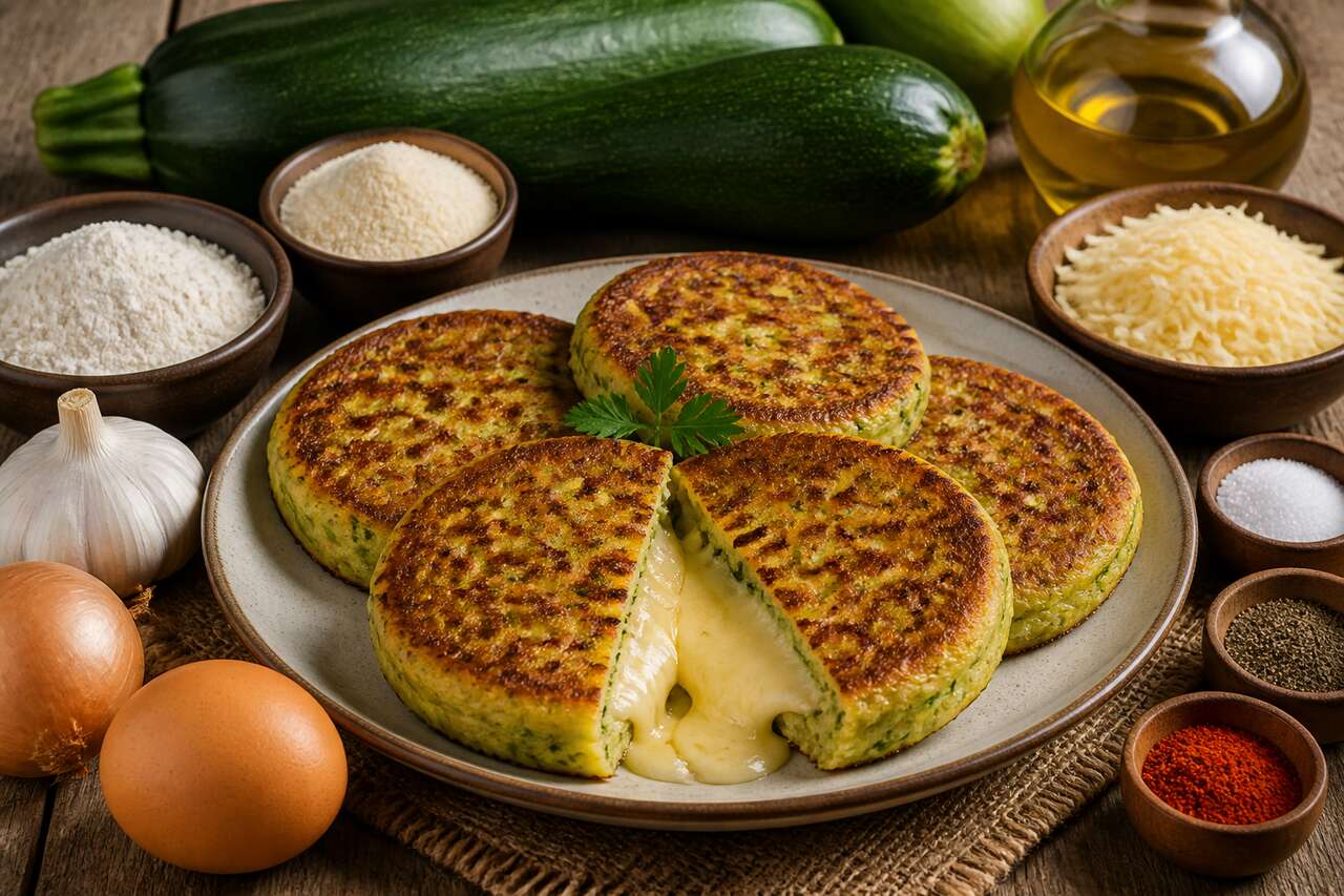 Recette de pancakes de courgette fourrés au fromage