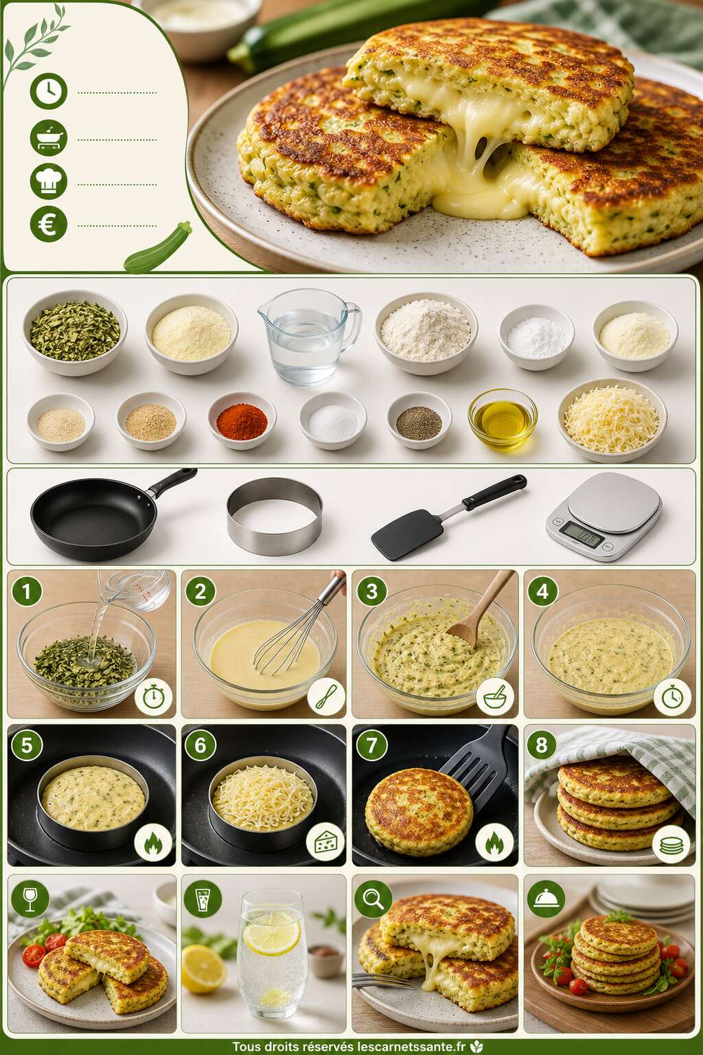 Fiche recette Recette de pancakes de courgette fourrés au fromage Fiche recette Recette de pancakes de courgette fourrés au fromage