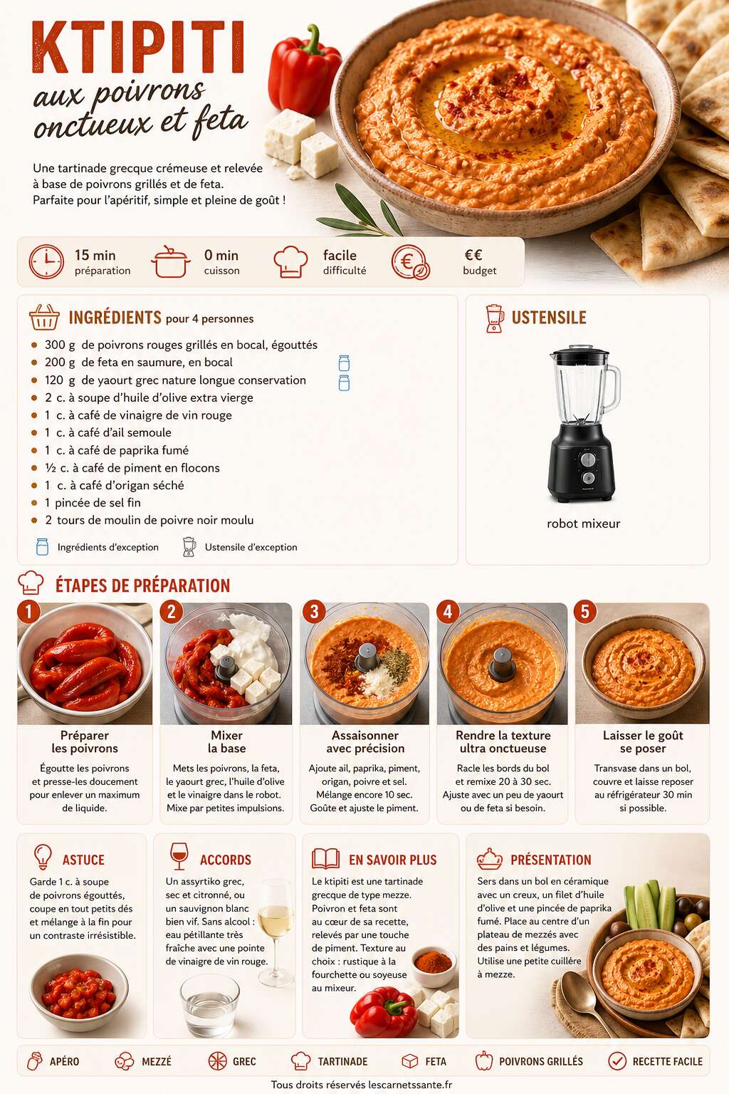 Fiche recette Recette de ktipiti aux poivrons onctueux et feta