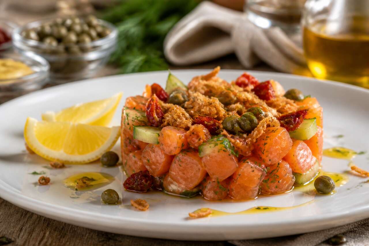 Tartare de saumon frais au concombre et aux tomates : la recette légère et savoureuse