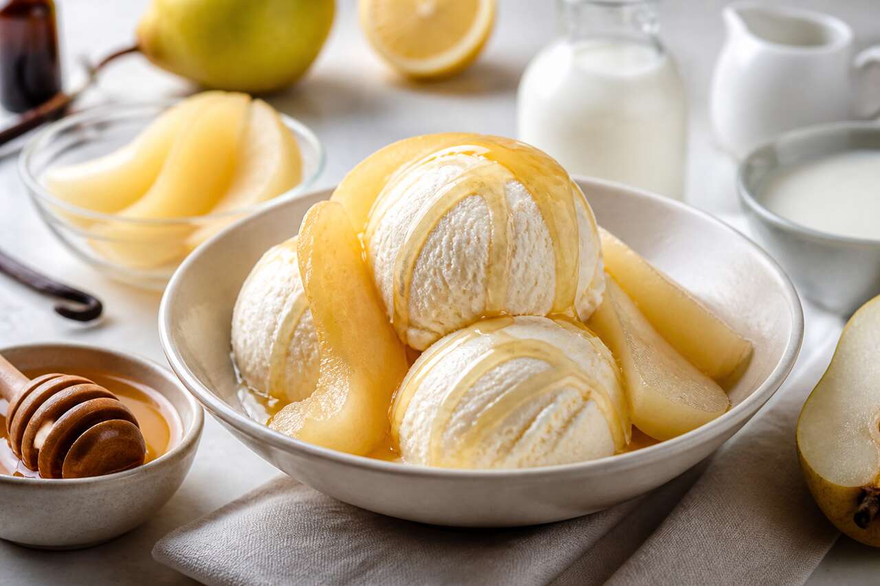 Recette de crème glacée poire et miel maison