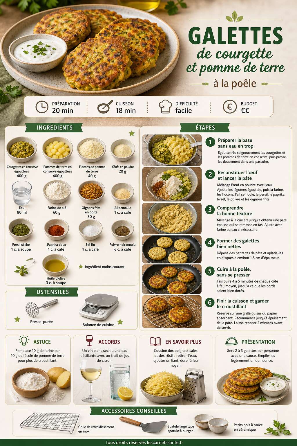 Fiche recette Recette facile de galettes de courgette et pomme de terre &agrave; la po&ecirc;le