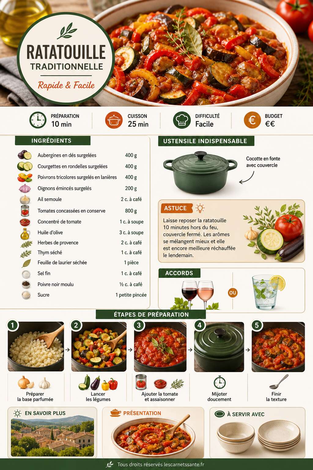 Fiche recette Recette traditionnelle de ratatouille rapide et facile