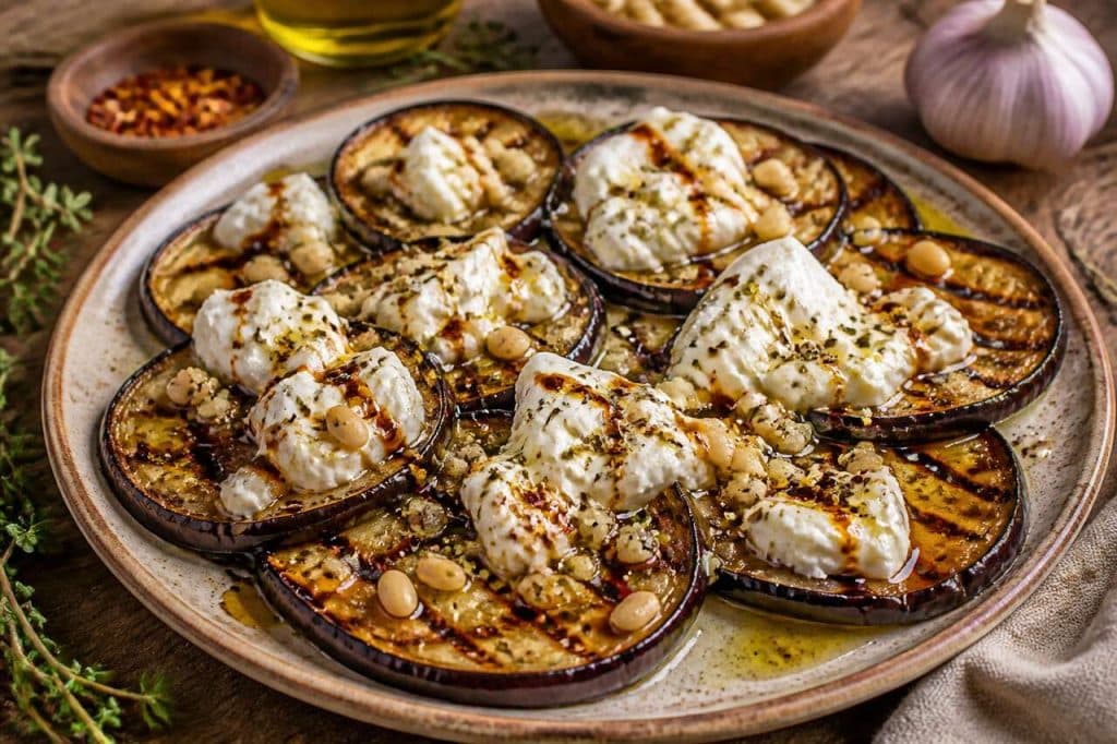 Recette d'aubergine grillée à l'huile d'olive et burrata