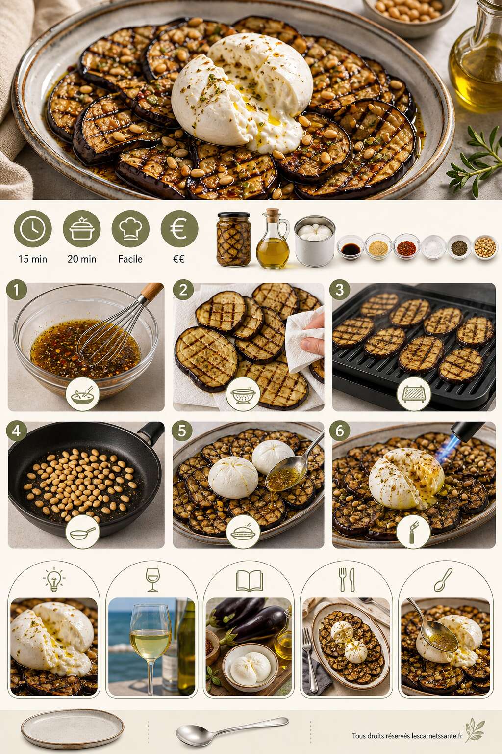 Fiche recette Recette d'aubergine grill&eacute;e &agrave; l'huile d'olive et burrata
