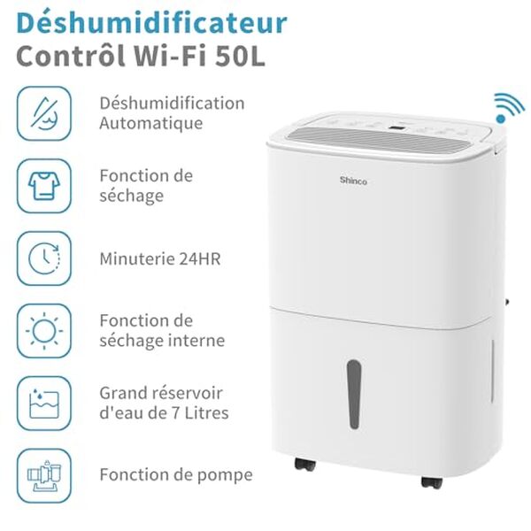 Découvrez notre test complet du déshumidificateur portable Shinco 50L/jour avec pompe de relevage et purificateur d'air intégré. Avis détaillé, performances et comparatif. 