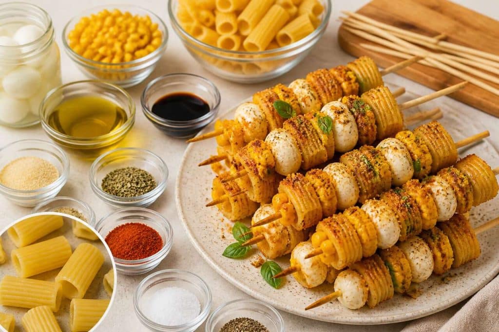 Recette de brochettes de pâtes, maïs et mozzarella au airfryer