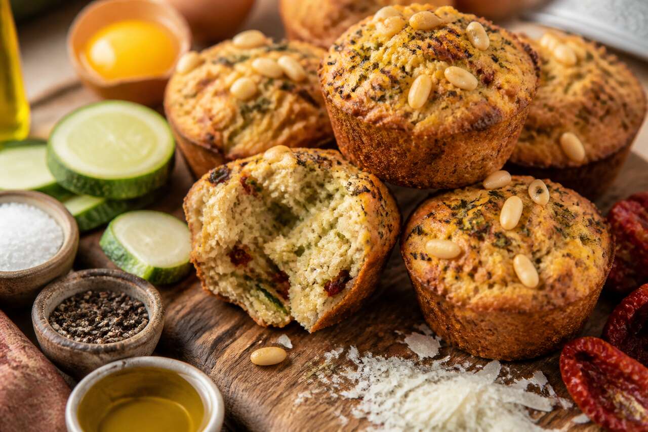 Recette de muffins courgette, tomates et pignons de pin
