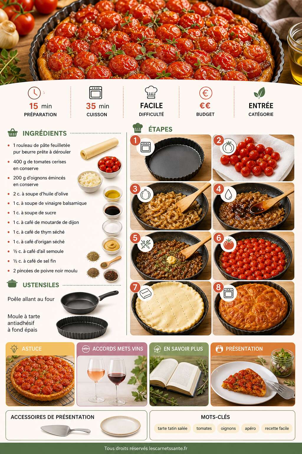 Fiche recette Recette de tarte tatin aux tomates et oignons