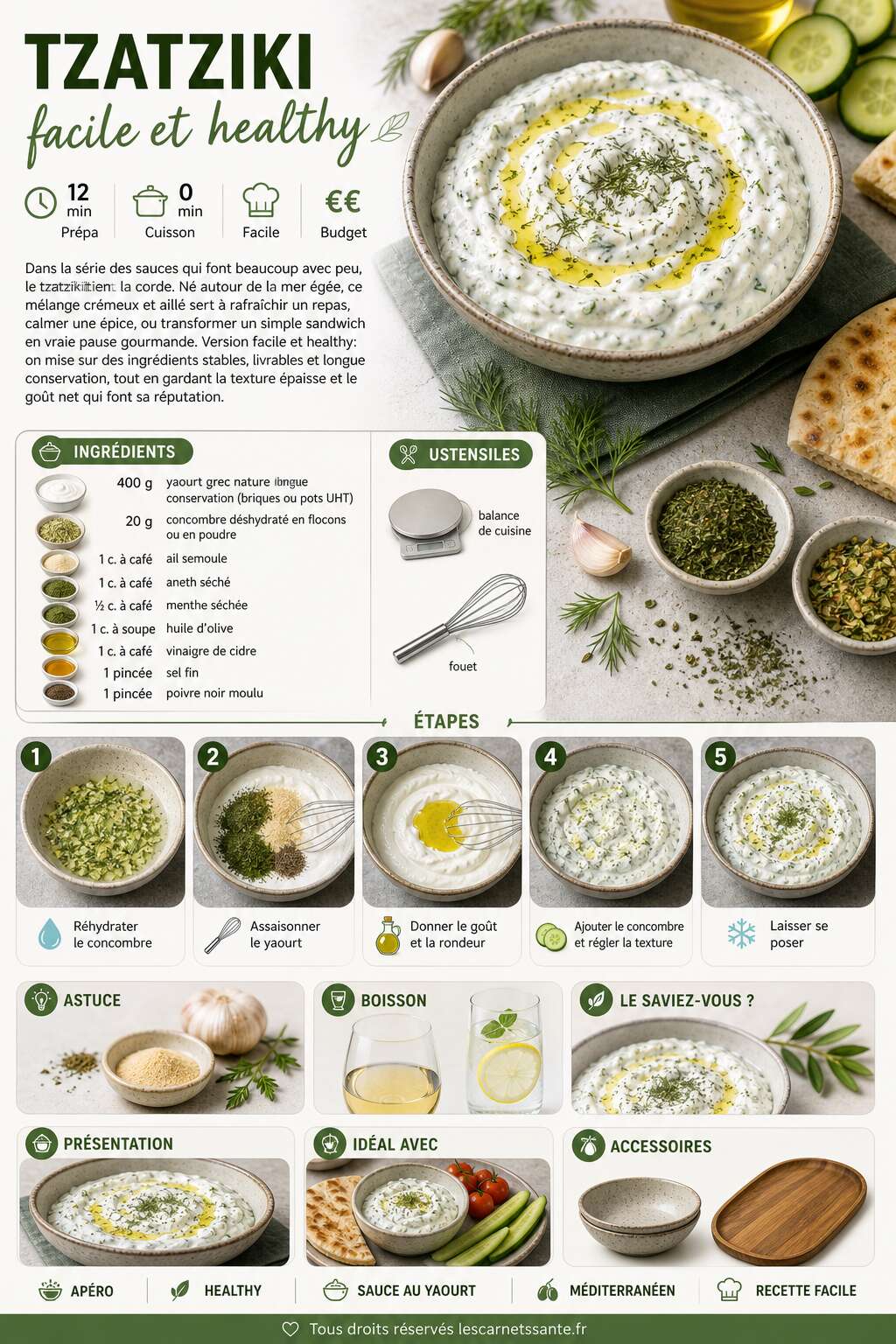 Fiche recette Recette de tzatziki facile et healthy
