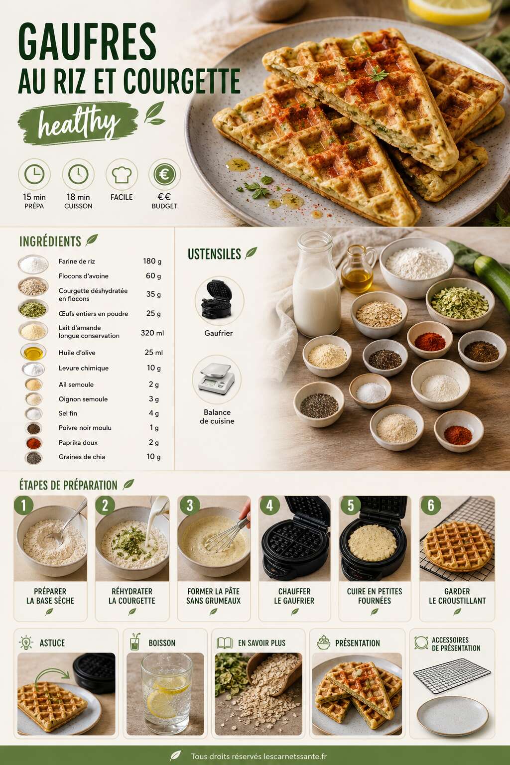 Fiche recette Recette de gaufres au riz et courgette healthy