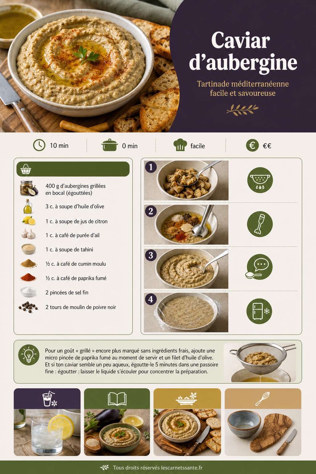 Fiche recette Recette facile de caviar d'aubergine pour l'ap&eacute;ritif