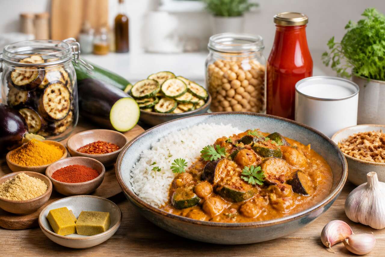 Recette de curry d'aubergine et courgette facile et savoureux