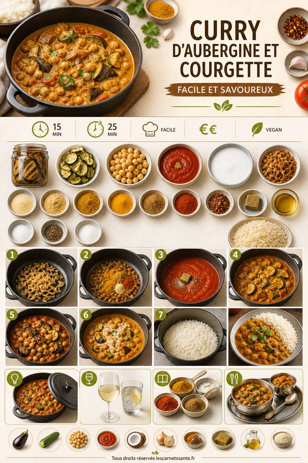 Fiche recette Recette de curry d'aubergine et courgette facile et savoureux