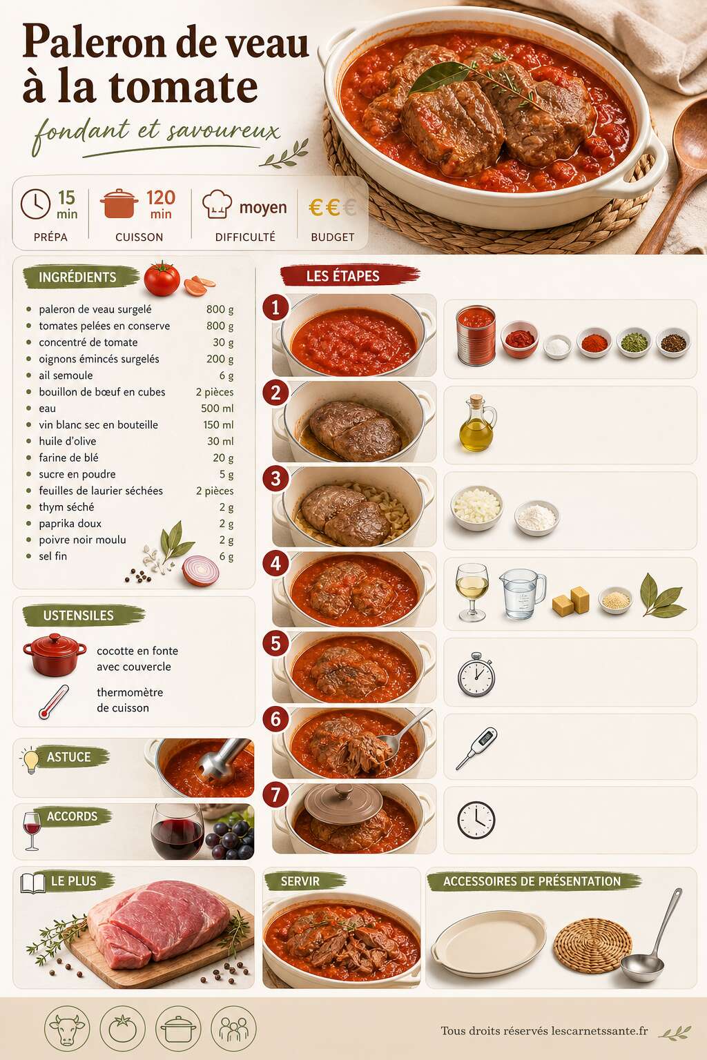 Fiche recette Recette de paleron de veau &agrave; la tomate fondant et savoureux