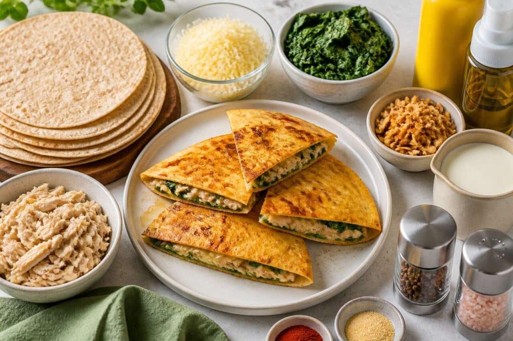 Recette de quesadillas au poulet, comté et épinard