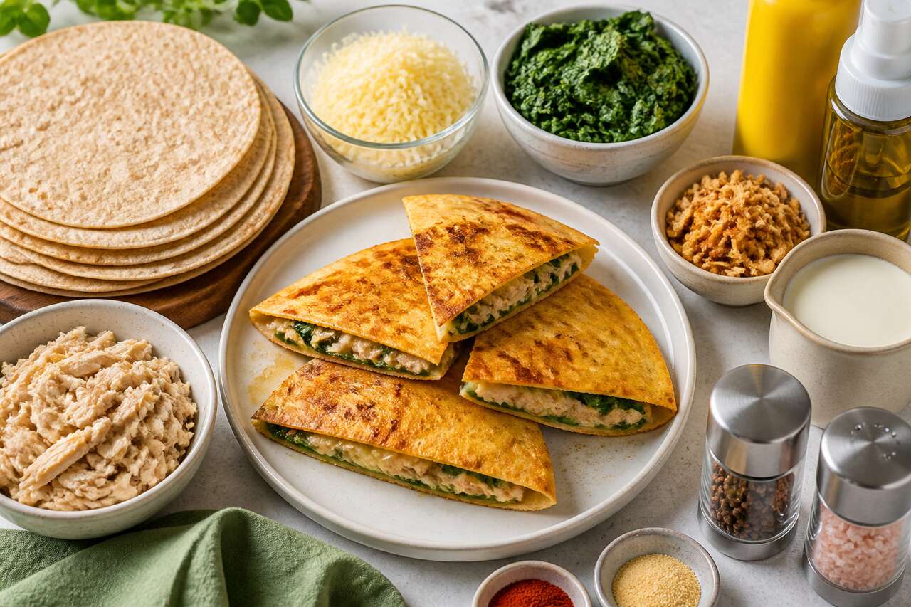 Recette de quesadillas au poulet, comté et épinard