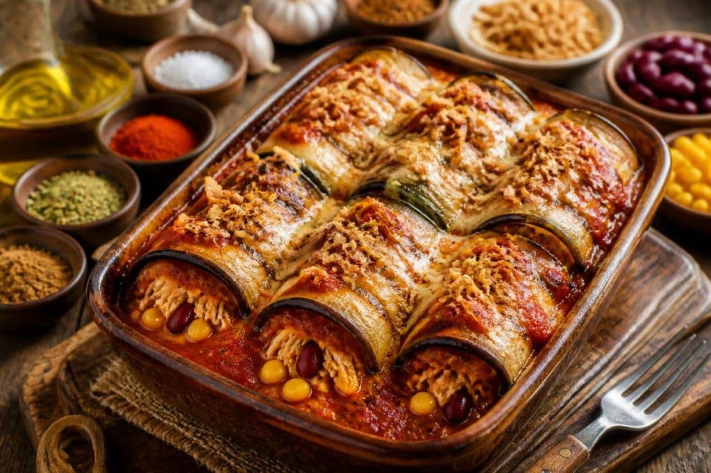 Recette de cannelloni d'aubergine au poulet et chili