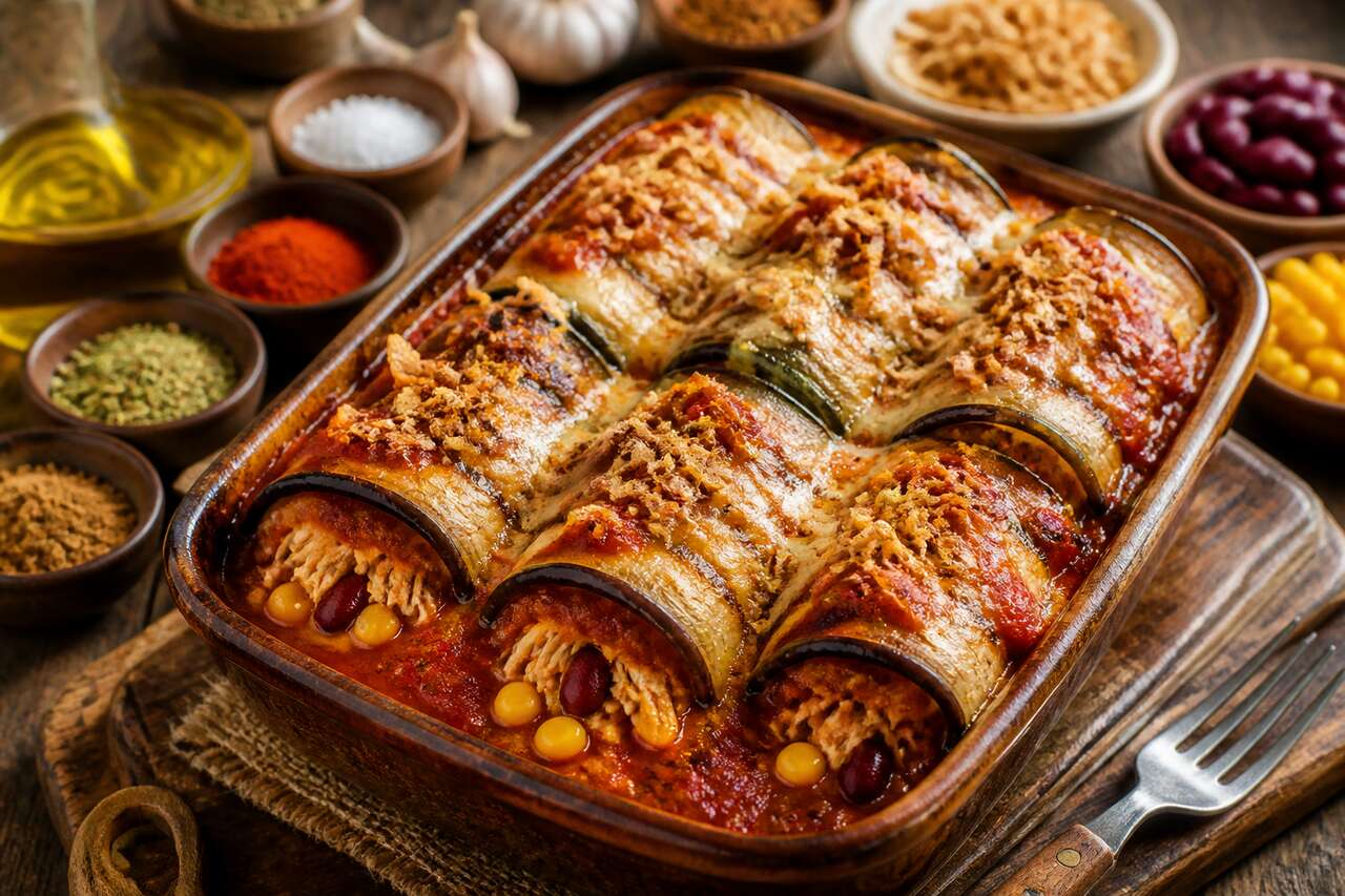 Recette de cannelloni d'aubergine au poulet et chili
