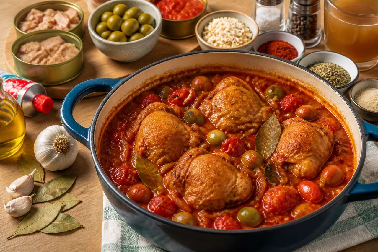 Recette de poulet aux olives et tomates facile et savoureuse